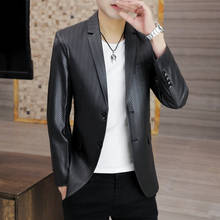 2021 spring new Suit  coat  black  Polyester  youth Male Korean  Glossy  Slim men One button small suit jacket 2024 - buy cheap