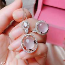 KJJEAXCMY fine jewelry natural Rose Quartz 925 sterling silver women pendant necklace chain ring set support test classic 2024 - buy cheap