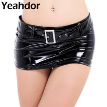 Womens Sexy Wetlook Patent Leather Short Mini Skirt with Waist Belt Loops Party Nightwear Femme Shiny Zipper Clubwear Costumes 2024 - buy cheap