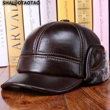 SHALUOTAOTAO Men's Cap Winter Fashion Cowhide Thermal Baseball Caps Thick Velvet Earmuffs Brands Genuine Leather Hat Dad's Hats 2024 - buy cheap
