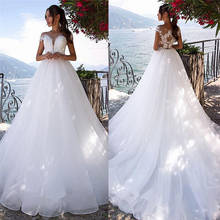 Sheer Short Sleeves Lace Appliques Wedding Dresses Tulle Beaded Bridal Gowns Princess Long Women Maxi Wedding Dress Spring 2024 - buy cheap