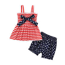 Baby Girl’s Summer Two Piece Set Fashion Stripe Bow Suspender Tops and Star Print Short Pants 2024 - buy cheap