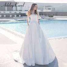 Ashley Carol A-Line Wedding Dress 2022 Elegant Satin Beaded Scoop Bride Dresses Illusion Long Sleeve Princess Vestido De Noiva 2024 - buy cheap