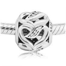 Fits Pandora Bracelets Argent 925 Sterling Silver Clear CZ Ribbons of Love Charms Beads for Jewelry Making Bijoux Femme 2024 - buy cheap