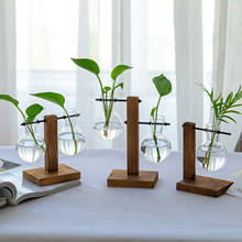 Креативная деревянная подставка для гидропоники, стеклянная ваза, настольный контейнер для растений, ретро, деревянная креативная лампочка, декоративный цветочный горшок 2024 - купить недорого