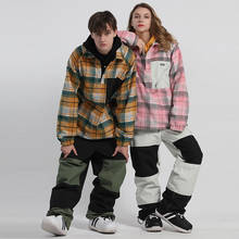 Traje de esquí a cuadros para hombre y mujer, conjunto de Sudadera con capucha de invierno, cálido, transpirable, a prueba de viento, chaqueta de esquí, pantalones, traje de Snowboard 2024 - compra barato