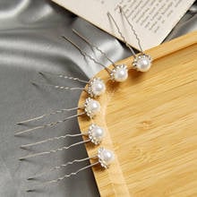 Furling Pack of 6PCS Floral Crystal Bride Hair Pins Zinc Alloy Silver Plated Bridal Party Wedding Hair Jewelry Hair Accessories 2024 - buy cheap
