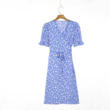 Summer Women's Casual Floral Printed V-neck Short Sleeve Belted Slim Dress Vestidos 2024 - buy cheap