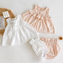 Conjunto de roupas infantis sem mangas + calças, roupas infantis para meninas de 0 a 2 anos, verão, camiseta e calça lanterna, 2 peças 2024 - compre barato