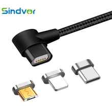 Sindvor 3 in 1 Magnetic Cable L Shape for iPhone 7 8 X 6S Plus for Xiaomi Redmi 4X Samsung S8 Note 8 Micro USB Type C Data Cable 2024 - buy cheap