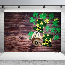 Fondo de vinilo para estudio fotográfico, telón de fondo con diseño de trébol dorado de San Patricio, tablón de madera, decoración para fiesta y sesión fotográfica 2024 - compra barato