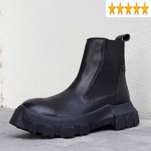 Men High Quality Chelsea 6CM Clear Platform Ankle Boots Vintage Black 100% Genuine Leather Motorcycle Biker High-Top Shoes 2024 - buy cheap