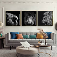 Modernas pinturas em tela de animais, posteres e impressões, imagens de leões preto e branco, para sala de estar, decoração quadros 2024 - compre barato