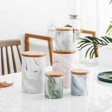 Creative Nordic Style Storage Bottle Jar Marble Pattern Ceramic Kitchen Seasoning Tank Set Wooden Cover Salt Shaker Spice Jar 2024 - buy cheap