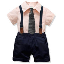 Baby Boy Gentleman Clothes  Summer Formal Clothes Set Wedding Birthday Kids Overall Suit Pink Shirt Toddler Gentleman Outfit 2024 - buy cheap