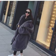 Зимнее женское пальто из искусственного кроличьего меха, пушистые куртки Тедди с капюшоном, толстое теплое длинное женское Свободное пальто, роскошная куртка, верхняя одежда f1820 2024 - купить недорого