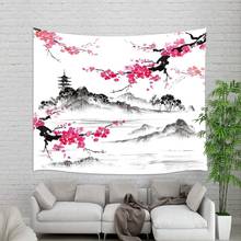 Скатерть для стола, с рисунком горы Фудзи, акварельная, весенняя, вишневый цвет Сакура цветов 2024 - купить недорого