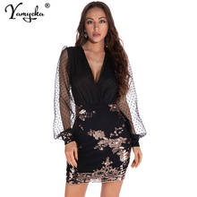 Vestido de verano vintage negro de manga larga con lentejuelas, informal, Espalda descubierta, bodycon 2024 - compra barato