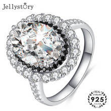 Jellystory anel feminino de prata esterlina 4.5 quilates, oval 5a, zircônio, obsidiana 100%, joia para presente de casamento e noivado 2024 - compre barato