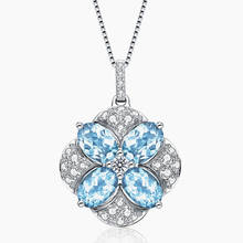 Flor do vintage aquamarine pedras preciosas pingente de diamante colares para as mulheres ouro branco cor prata azul cristal jóias bijoux presente 2024 - compre barato