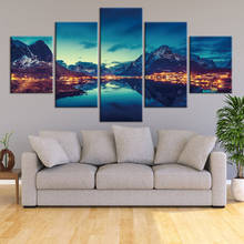 Village Town Scenery 5 Pieces Wall Art Night Light View Lake Pictures Canvas Painting Home Decor Living Room 2024 - buy cheap