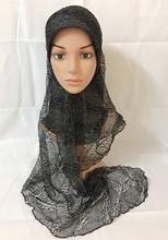 Pañuelo de estilo musulmán para mujer, Hijab de encaje, chales árabes islámicos, turbante de oración de ramadán de Dubái, pañuelo instantáneo para la cabeza 2024 - compra barato