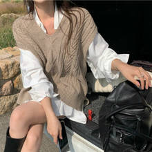 Women Knitted Vest 2021 New Autumn Loose V-neck Sleeveless Sweater Waistcoat Female Fashion Korean Solid Blouse Ladies Shirt Top 2024 - buy cheap