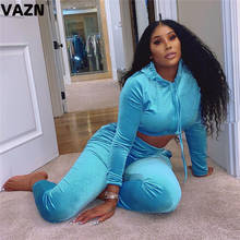 VAZN 2020 для ухода за кожей мультфильм синий комплект из двух предметов повязки спортивный женский комплект 2 шт., топ с длинными рукавами и длинные брюки комплекты осенней одежды 2024 - купить недорого