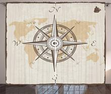 Compass Curtains Nautical Compass on Background Old Map with Torn Border Frame Illustration Print Living Room Bedroom Window 2024 - buy cheap