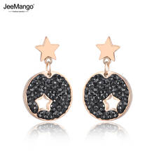 JeeMango Black White Rhinestone Simple Round Star Earrings Titanium Steel Rose Gold Color Female Stud Earrings Brincos JE18019 2024 - buy cheap