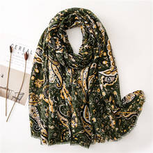 Autumn Fashion Army Green Cashew Floral Fringe Viscose Shawl Scarf Lady Print Soft Pashmina Stole Bufandas Mujer Muslim Hijab 2024 - buy cheap