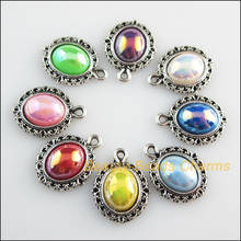 24 New Charms Mixed Acrylic Flatback Oval Pendants Tibetan Silver Tone 13.5x18mm 2024 - buy cheap