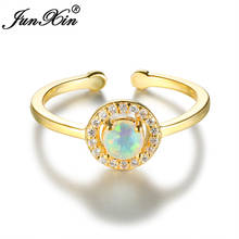Rainbow Blue Purple White Fire Opal Rings For Women Yellow Rose Gold Round Birthstone Open Adjustable Thin Ring Band Wedding Cz 2024 - buy cheap