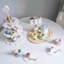 Simulation Tea Set Teapot Children's Play House Kitchen Set Afternoon Tea Dessert Ice Cream Cake Wooden Cognitive Toys 2024 - buy cheap