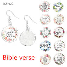 Pendientes largos con diseño de versículos bíblicos, joyería fina con cúpula de cristal, colgante con cita de escritura, regalos de fe religiosa, para fiesta 2024 - compra barato