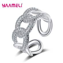 Creative Exquisite Cubic Zironia Male Female Ring Exaggerated 925 Sterling Silver Chain Adjustable Size Finger Jewelry For Women 2024 - buy cheap