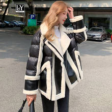 Ly Varey Lin Winter Faux Lamb Fur Faux Soft Leather Jacket Overcoat Women Thickness Motorcycle Zipper Glossy Silvery Outerwear 2024 - buy cheap