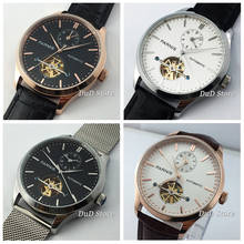 Parnis 2020 new 43mm mens top flywheel watches rose gold steel case black dial leather strap automatic mens watch 2024 - buy cheap