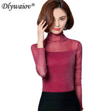 Half Turtleneck Women Blouse 2021 spring Sexy Transparent Mesh Wild Bottoming Shirts Solid Plus Size Slim splice Female Tops 2024 - buy cheap