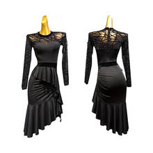 Vestido de dança latina, sensual para salão, vestido rendado para salsa, roupa de dança, tango, vestido feminino preto 2024 - compre barato