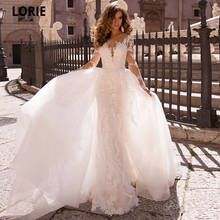 LORIE Charming Wedding Dresses Elegant Lace Appliques Mermaid Bride Gowns with Full Sleeve Detachable Fluffy Skirt Custom Made 2024 - buy cheap