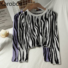 Korobov Fashion Zebra Pattern Women Knit Pullovers Korean Elegant Office Lady Sweaters Vintage O Neck Hit Color Sueter Mujer 2024 - buy cheap