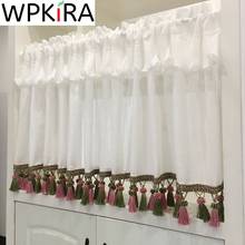 Korean Style Tassel Short Curtain Valances Sheer Voile Kitchen Cabinet Partition Drapes Small Window Coffee Half Curtain QT033H 2024 - buy cheap