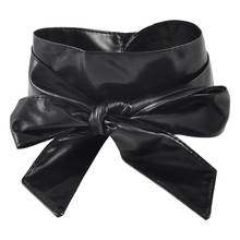 Wrap Around Self Tie Faux Leather Obi Cinch Waist Belt Band Black 2.1M for Lady 2024 - buy cheap