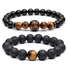 Fashion Healing Nature Stone Men's Beaded Bracelets Set 12mm Tiger Eye & Lava Rock Beads Bracelet Bangle for Women Men Jewelry 2024 - buy cheap