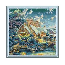 Pintura de paisaje de casa en las montañas, Juegos chinos de punto de cruz para bordado, 11CT, 14CT, lienzo estampado 2024 - compra barato