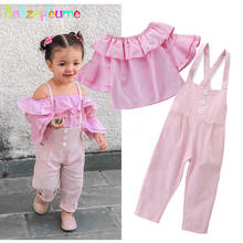 2019 г. Летний стильный комплект одежды для маленьких девочек из 2 предметов милая розовая футболка + штаны комплекты одежды для малышей одежда для малышей BC1803-1 2024 - купить недорого