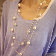 New Long Double Layer Simulated Pearl Necklace Women Sweater Chain Necklace Female Collares Statement Jewlery Wholesale 2020 2024 - buy cheap