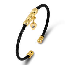 Aço inoxidável fio de cabo fino manguito pulseiras pulseiras coração charme pulserias para mulheres designer de jóias preto fio pulseiras 2024 - compre barato