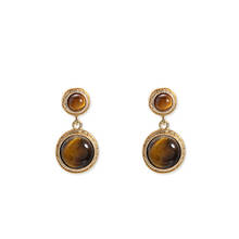 Goldtone Plated Natural Stone Earrings Brown Stone Post Stud Earrings Design Original Cabochon Shape Stone Assorted Design 2024 - buy cheap